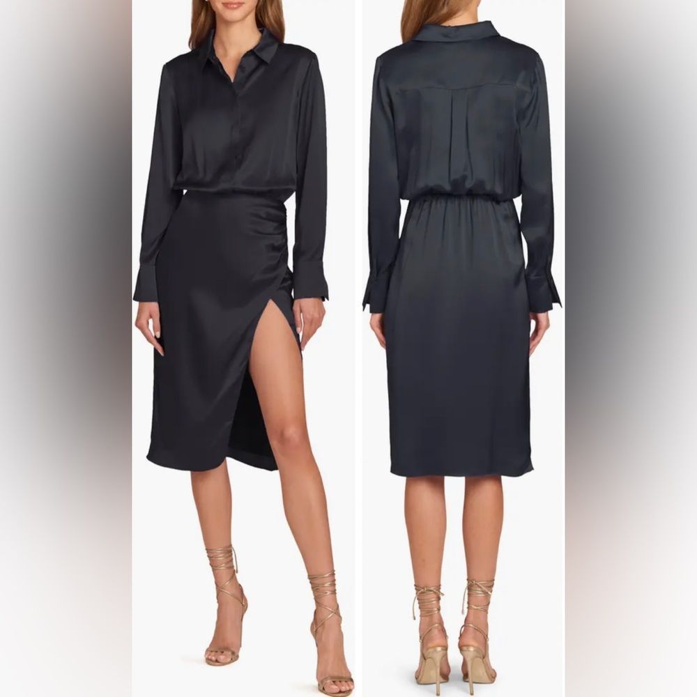 Amanda Uprichard Sheltan Long Sleeve Silk Shirtdress